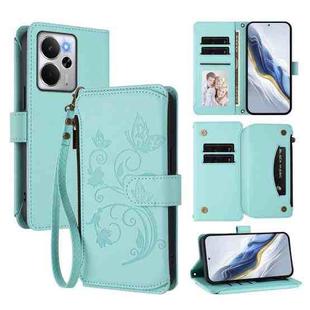 For Realme 14 / P3 / 14T 5G Global Butterfly Love Flower Multi-card Zipper Wallet Leather Phone Case(Mint Green)