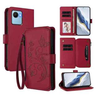For Realme C30 4G / C30s / Narzo 50i Butterfly Love Flower Multi-card Zipper Wallet Leather Phone Case(Wine Red)