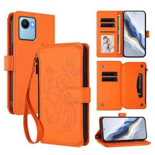 For Realme C30 4G / C30s / Narzo 50i Butterfly Love Flower Multi-card Zipper Wallet Leather Phone Case(Orange)