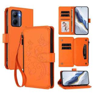 For Realme C33 2023 / 2022 Butterfly Love Flower Multi-card Zipper Wallet Leather Phone Case(Orange)