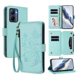 For Realme C33 2023 / 2022 Butterfly Love Flower Multi-card Zipper Wallet Leather Phone Case(Mint Green)