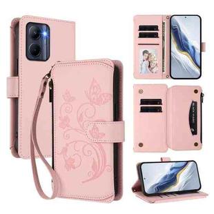 For Realme C33 2023 / 2022 Butterfly Love Flower Multi-card Zipper Wallet Leather Phone Case(Pink)