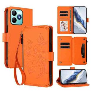 For Realme C53 / C51 4G Global Butterfly Love Flower Multi-card Zipper Wallet Leather Phone Case(Orange)