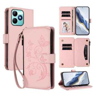 For Realme C53 / C51 4G Global Butterfly Love Flower Multi-card Zipper Wallet Leather Phone Case(Pink)