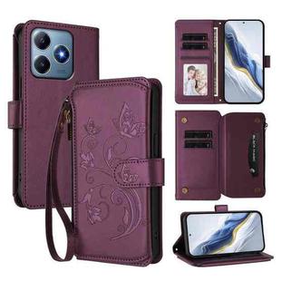 For Realme C63 / C61 / Note 60 4G Global Butterfly Love Flower Multi-card Zipper Wallet Leather Phone Case(Dark Purple)