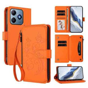 For Realme C63 / C61 / Note 60 4G Global Butterfly Love Flower Multi-card Zipper Wallet Leather Phone Case(Orange)