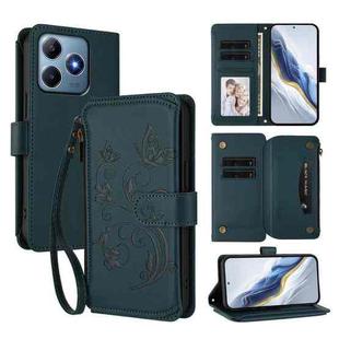 For Realme C63 / C61 / Note 60 4G Global Butterfly Love Flower Multi-card Zipper Wallet Leather Phone Case(Dark Green)