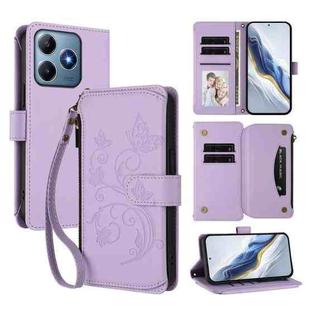For Realme C63 / C61 / Note 60 4G Global Butterfly Love Flower Multi-card Zipper Wallet Leather Phone Case(Light Purple)