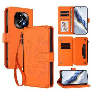For Realme C63 5G Global Butterfly Love Flower Multi-card Zipper Wallet Leather Phone Case(Orange)