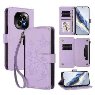 For Realme C63 5G Global Butterfly Love Flower Multi-card Zipper Wallet Leather Phone Case(Light Purple)