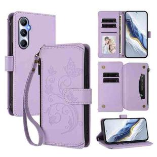 For Realme C65 4G Global Butterfly Love Flower Multi-card Zipper Wallet Leather Phone Case(Light Purple)