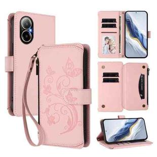 For Realme C67 4G / 12 Lite 4G Global Butterfly Love Flower Multi-card Zipper Wallet Leather Phone Case(Pink)