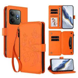 For Realme GT 6 5G / GT 6T 5G Global Butterfly Love Flower Multi-card Zipper Wallet Leather Phone Case(Orange)