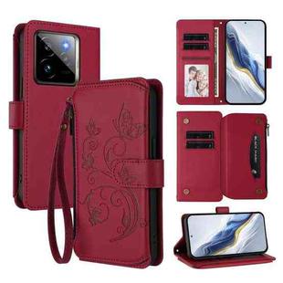For Realme GT 7 Pro 5G / GT7 Pro Racing Butterfly Love Flower Multi-card Zipper Wallet Leather Phone Case(Wine Red)