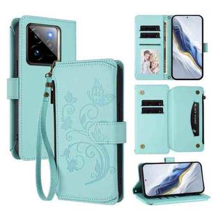 For Realme GT 7 Pro 5G / GT7 Pro Racing Butterfly Love Flower Multi-card Zipper Wallet Leather Phone Case(Mint Green)