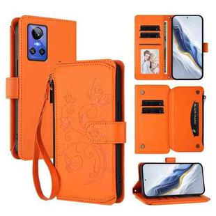 For Realme GT Neo 3 Butterfly Love Flower Multi-card Zipper Wallet Leather Phone Case(Orange)