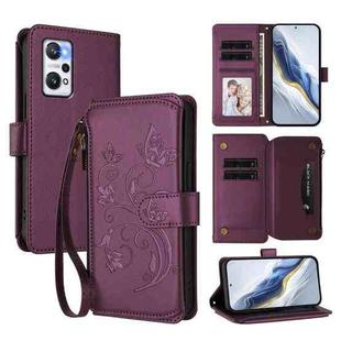 For Realme GT Neo 3T Butterfly Love Flower Multi-card Zipper Wallet Leather Phone Case(Dark Purple)