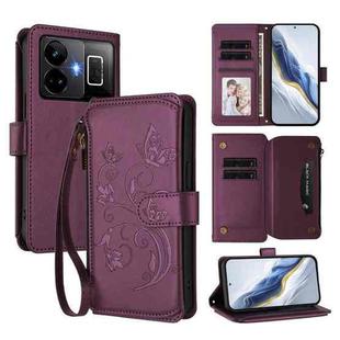 For Realme GT3 5G /  GT Neo 5 240W Butterfly Love Flower Multi-card Zipper Wallet Leather Phone Case(Dark Purple)