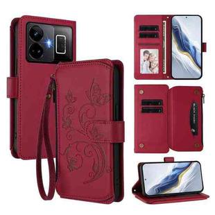 For Realme GT3 5G /  GT Neo 5 240W Butterfly Love Flower Multi-card Zipper Wallet Leather Phone Case(Wine Red)