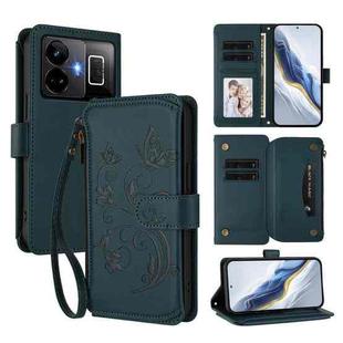 For Realme GT3 5G /  GT Neo 5 240W Butterfly Love Flower Multi-card Zipper Wallet Leather Phone Case(Dark Green)