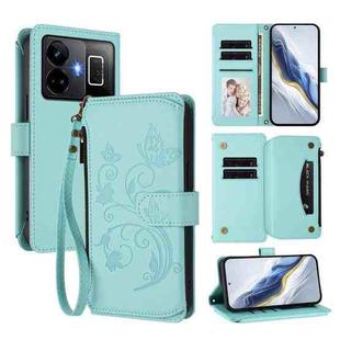For Realme GT3 5G /  GT Neo 5 240W Butterfly Love Flower Multi-card Zipper Wallet Leather Phone Case(Mint Green)