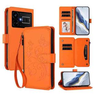 For Realme GT5 240W / GT5 5G Butterfly Love Flower Multi-card Zipper Wallet Leather Phone Case(Orange)