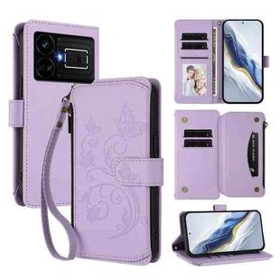 For Realme GT5 240W / GT5 5G Butterfly Love Flower Multi-card Zipper Wallet Leather Phone Case(Light Purple)
