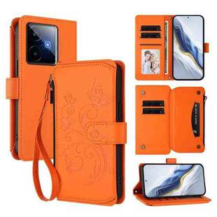 For Realme GT 7 5G India Butterfly Love Flower Multi-card Zipper Wallet Leather Phone Case(Orange)