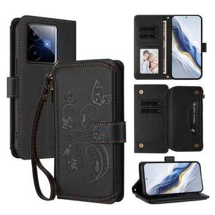 For Realme GT 7 5G India Butterfly Love Flower Multi-card Zipper Wallet Leather Phone Case(Black)