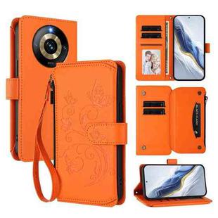 For Realme Narzo 60 Pro Butterfly Love Flower Multi-card Zipper Wallet Leather Phone Case(Orange)