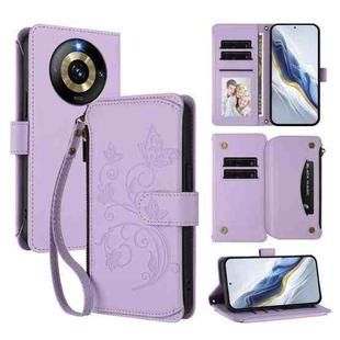 For Realme Narzo 60 Pro Butterfly Love Flower Multi-card Zipper Wallet Leather Phone Case(Light Purple)