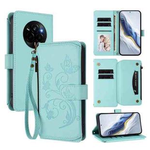 For Realme Narzo 80 Pro  Butterfly Love Flower Multi-card Zipper Wallet Leather Phone Case(Mint Green)