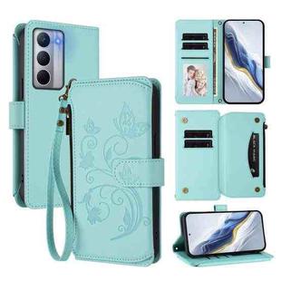 For Realme Narzo 80x Butterfly Love Flower Multi-card Zipper Wallet Leather Phone Case(Mint Green)