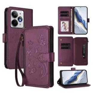 For Realme Neo7 Turbo Butterfly Love Flower Multi-card Zipper Wallet Leather Phone Case(Dark Purple)