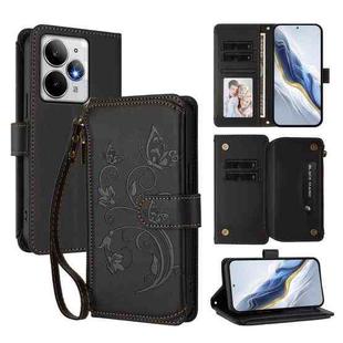 For Realme Neo7 Turbo Butterfly Love Flower Multi-card Zipper Wallet Leather Phone Case(Black)