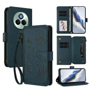 For Realme P3 Pro 5G Global Butterfly Love Flower Multi-card Zipper Wallet Leather Phone Case(Dark Green)