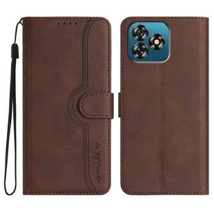 For Oukitel C53 Heart Pattern Skin Feel Leather Phone Case(Brown)
