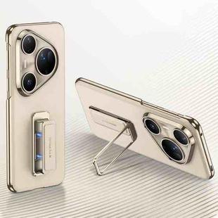 For Huawei Pura 80 Ultra 5G GKK Electroplated Plain Leather Magnetic Wristband Phone Case with Rotating Bracket(Gold)