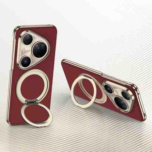 For Huawei Pura 80 Ultra 5G GKK Electroplated Plain Leather Phone Case with Magnetic Rotating Bracket(Red)