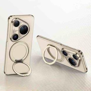 For Huawei Pura 80 Ultra 5G GKK Electroplated Plain Leather Phone Case with Magnetic Rotating Bracket(Gold)