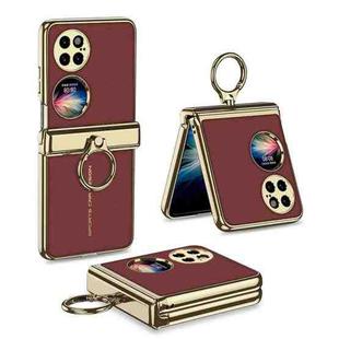 For Huawei Pocket 2 GKK Folding Hinge Electroplated Plain Leather Phone Case with Ring(Red)