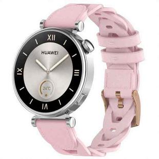 18mm Rose Gold Buckle Twist Leather Watch Band(Pink)