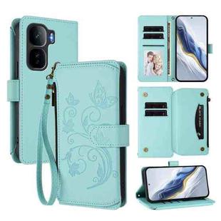 For vivo iQOO Neo 10+ Butterfly Love Flower Multi-card Zipper Wallet Leather Phone Case(Mint Green)