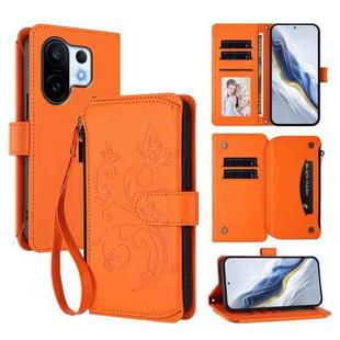 For vivo S30 Pro mini Butterfly Love Flower Multi-card Zipper Wallet Leather Phone Case(Orange)