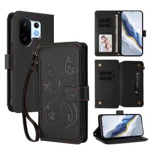For vivo S30 Pro mini Butterfly Love Flower Multi-card Zipper Wallet Leather Phone Case(Black)