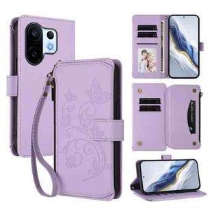 For vivo S30 Pro mini Butterfly Love Flower Multi-card Zipper Wallet Leather Phone Case(Light Purple)