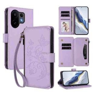 For vivo S30 Butterfly Love Flower Multi-card Zipper Wallet Leather Phone Case(Light Purple)