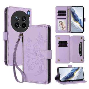 For vivo X200s Butterfly Love Flower Multi-card Zipper Wallet Leather Phone Case(Light Purple)