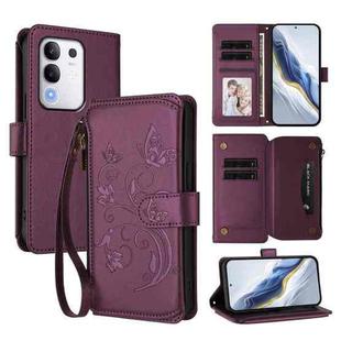 For vivo Y29 4G Global / T4x 5G Butterfly Love Flower Multi-card Zipper Wallet Leather Phone Case(Dark Purple)