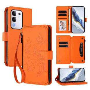 For vivo Y29 4G Global / T4x 5G Butterfly Love Flower Multi-card Zipper Wallet Leather Phone Case(Orange)
